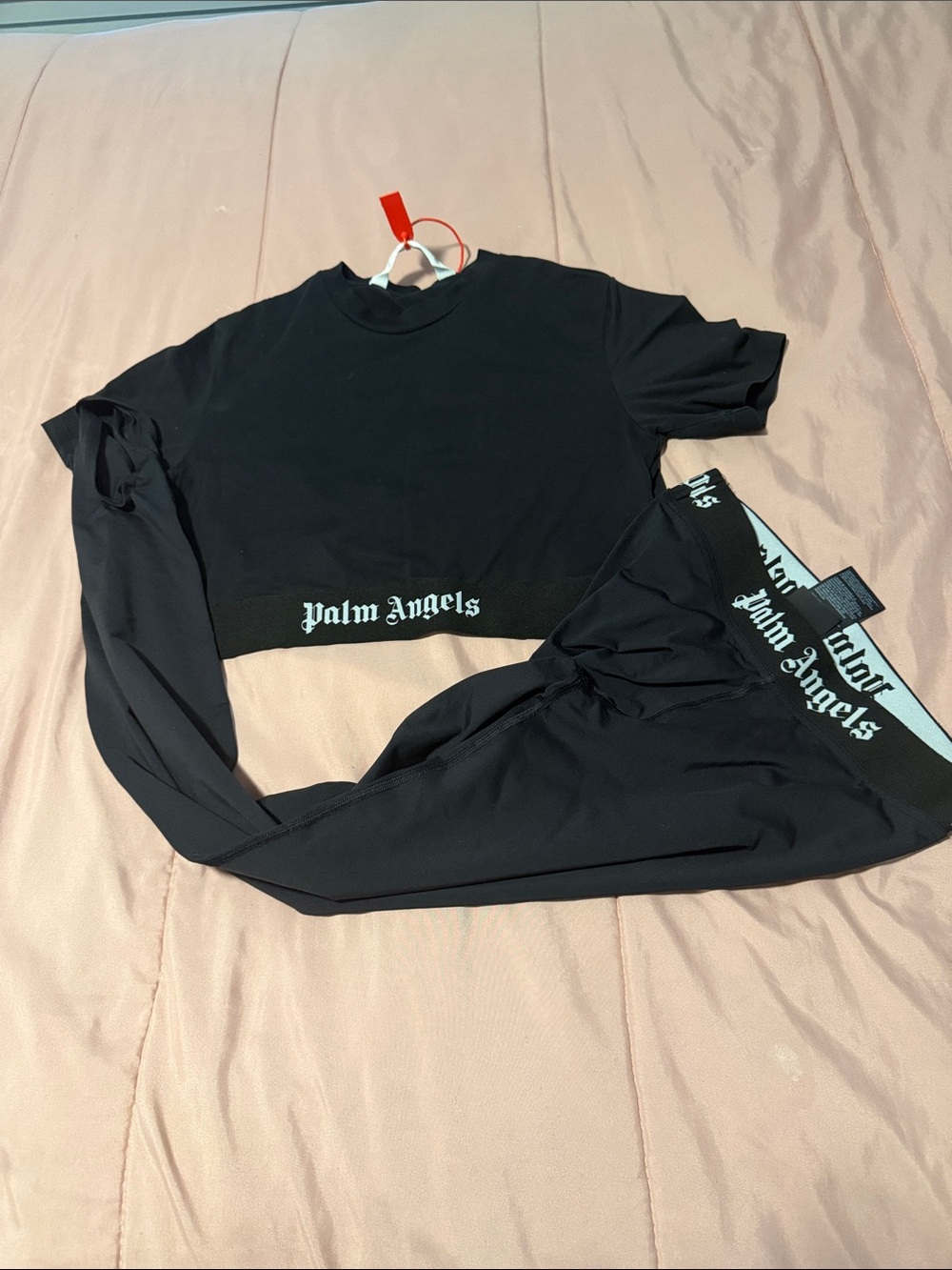 Palm Angels Black Cropped Tee and Leggings Set